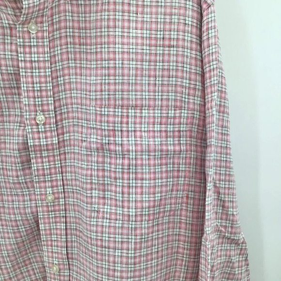 Mens Baird McNutt Irish Linen Button Down Shirt 17/35 Red Plaid Preppy Old Money - Picture 4 of 11